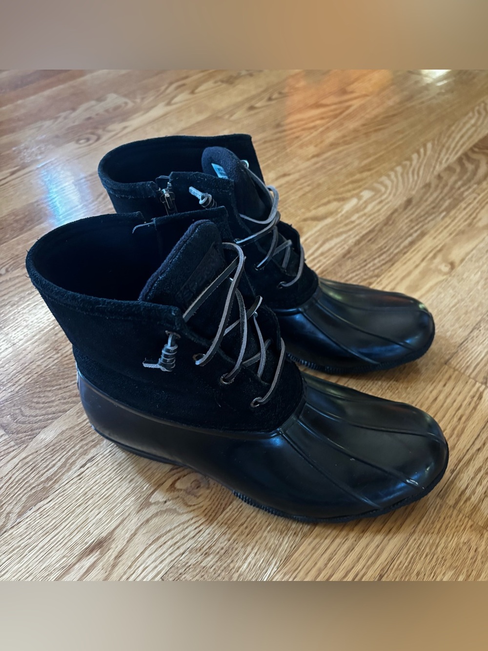 Sperry Saltwater Black Duck Boots with Suede Upper and Rubber Sole